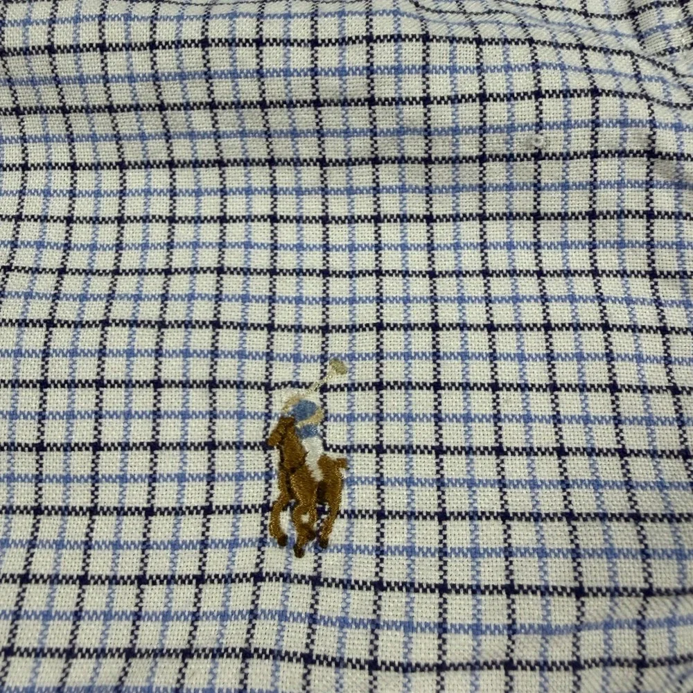 Ralph Lauren Boys Blue White Check Long Sleeve Button Down Shirt 10-12 Preppy